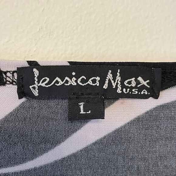 Y2K Vintage L blouse Jessica Max USA chain AOP abstract black white USA party - Picture 4 of 7